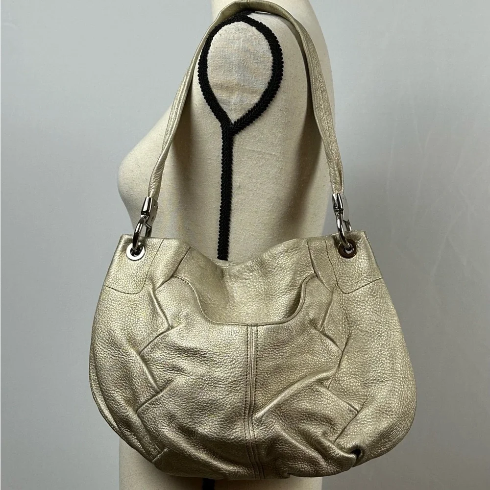 B MAKOWSKY vintage hobo pebbled gold leather shoulder bag